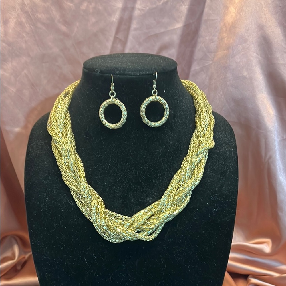 Braided Gold Necklace and Earring Set